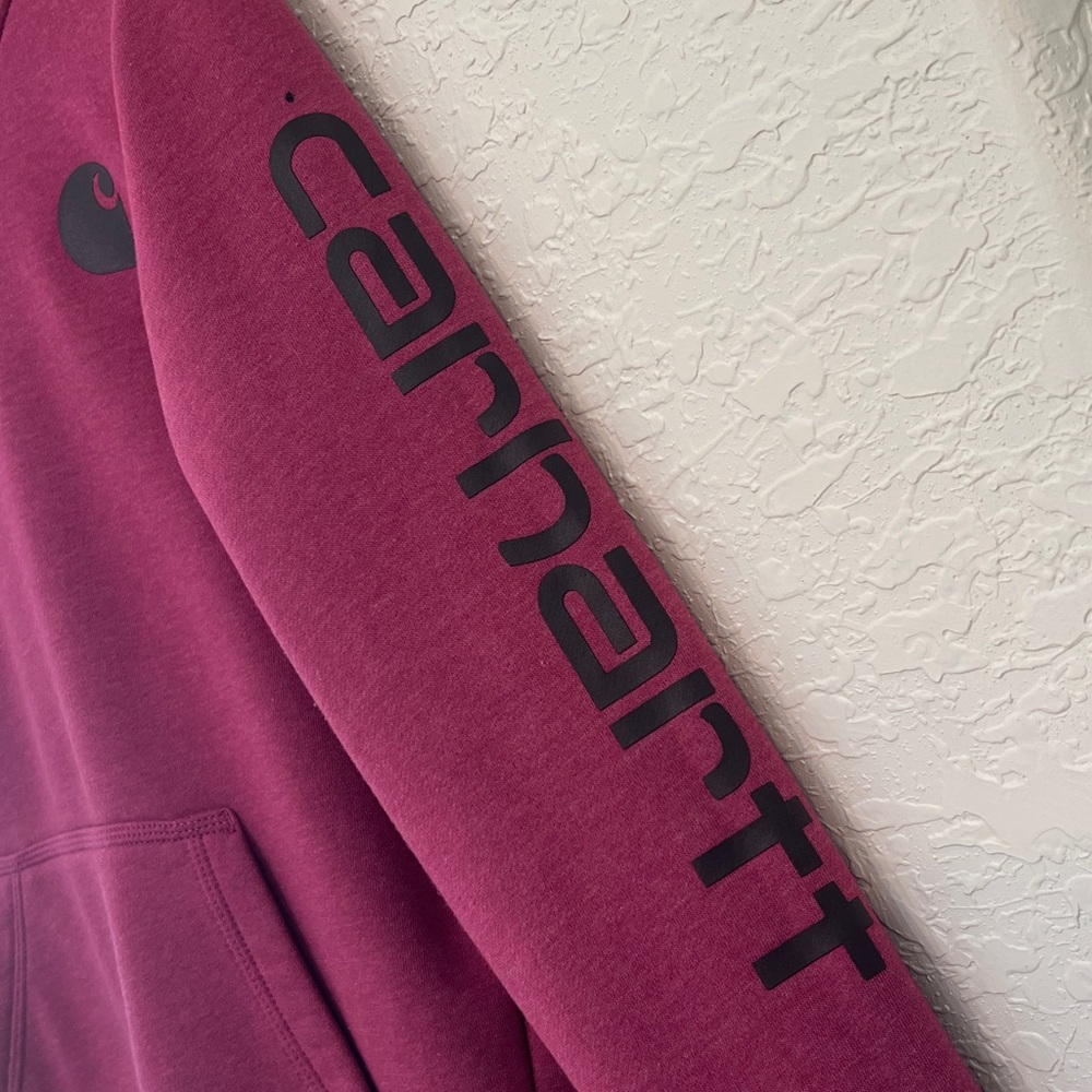 Carhartt Relaxed Fit Logo Sleeve Hoodie Sweatshirt Pink XS - Picture 4 of 11